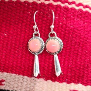 Southwest Sterling Silver Pink Conch Shell Squash Blossom Earrings